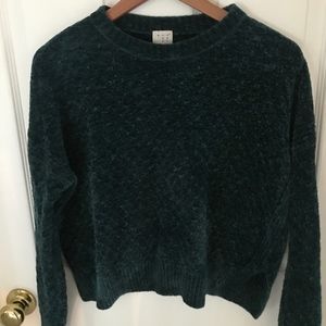 Crop Chenille Sweater-Emerald Green XS